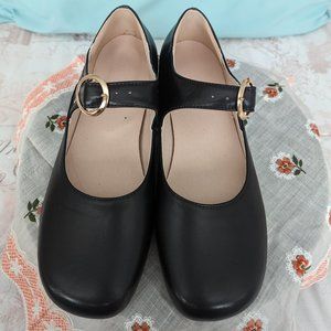 Black Leather Mary Jane/Retro Dance Shoes (New) UK Size 42 US Size 10
